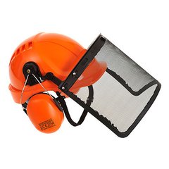 Каска строительная с сетчатым щитком и наушниками (комплект лесника) Portwest PW98, Оранжевый